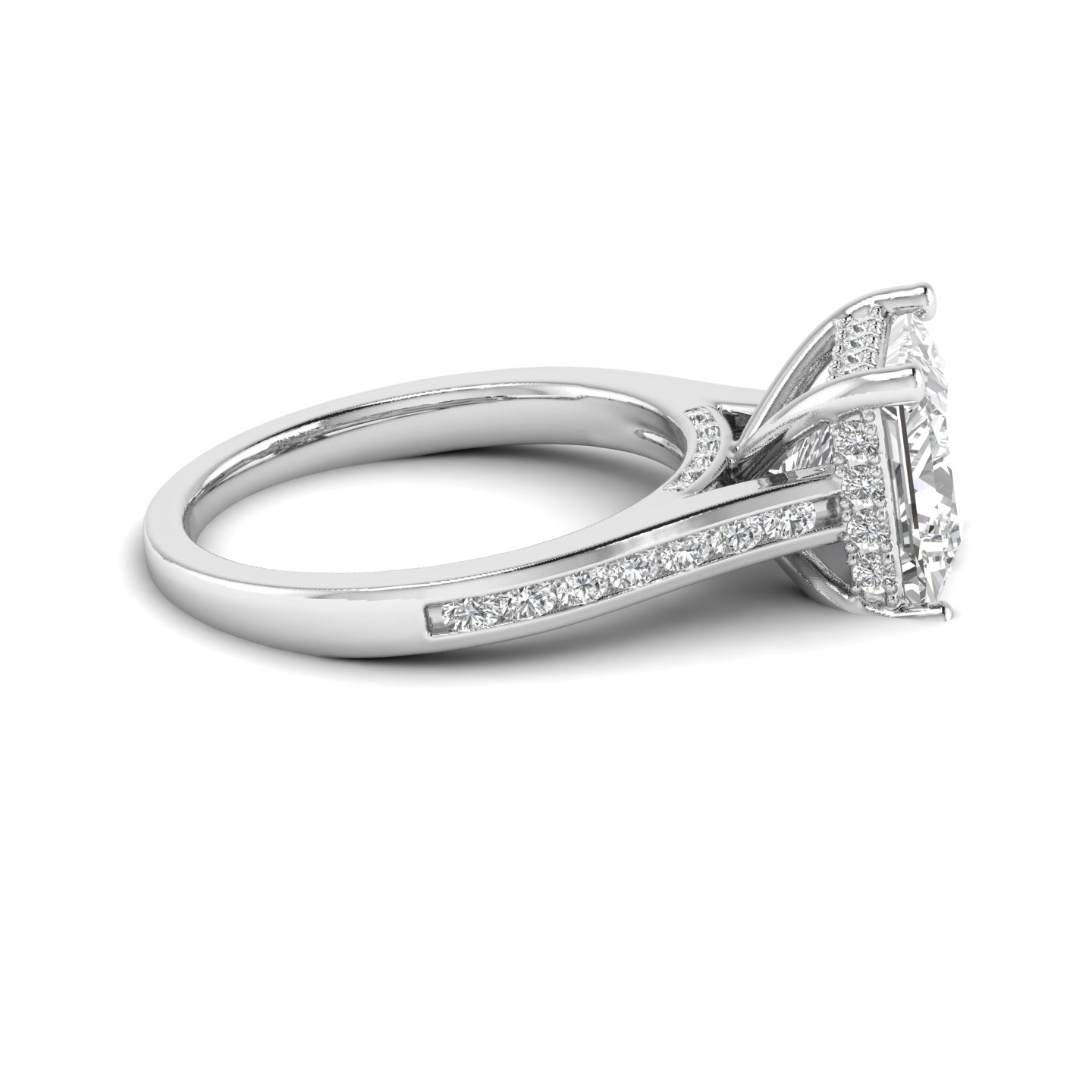 White Gold Studded 2.936 Carat Lab Grown Diamond Ring-F Color VVS2 Clarity.